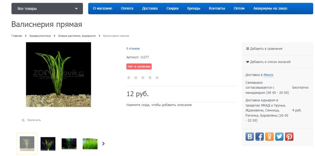 Цена валлиснерии в зоомагазине